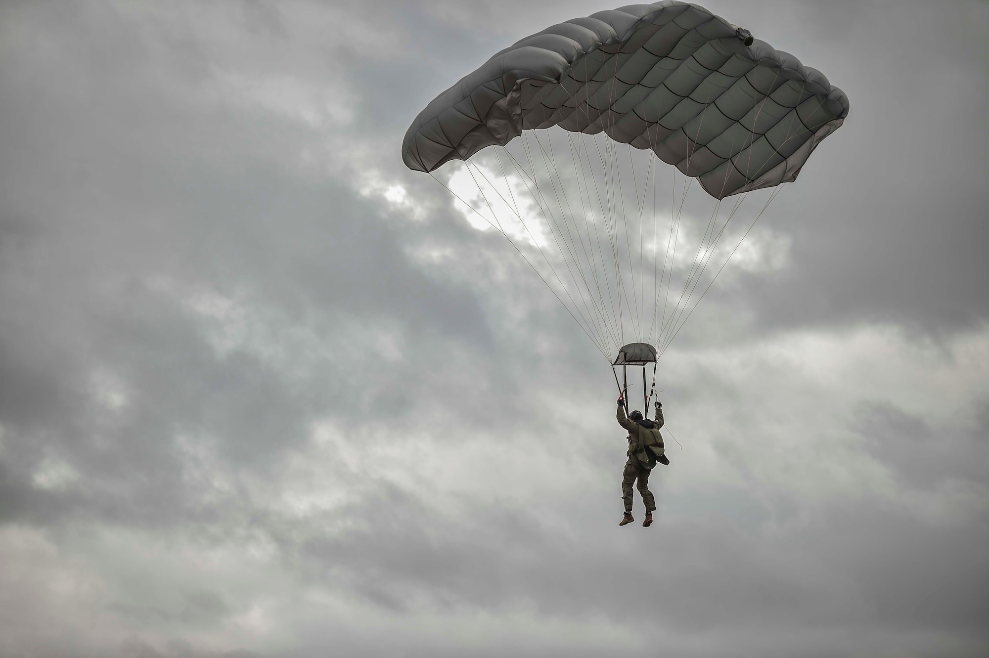 Chief Master Sgt. Davide Keaton, 26th Special Tactics Squadron superintendent, completes his final jump at Eglin Range, Fla., Jan. 10, 2017. Over the course of Keaton's 30-year career, he was decorated nine times for actions that saved dozens -- if not hundreds-- on and off the battlefield. (U.S. Air Force photo by Senior Airman Ryan Conroy) 