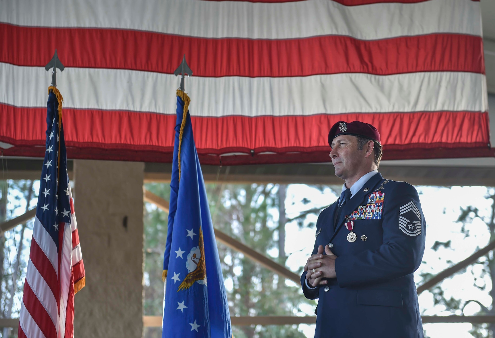 Chief Master Sgt. Davide Keaton, superintendent of the 26th Special Tactics Squadron, retired following a 30-year career at Hurlburt Field, Fla., Jan. 12, 2017. Over the course of Keaton's career, he was decorated nine times for actions that saved dozens -- if not hundreds-- on and off the battlefield. (U.S. Air Force photo by Senior Airman Ryan Conroy) 