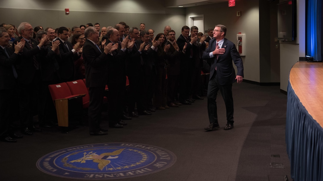 Defense Secretary Ash Carter addressed members of the Defense Department in the Pentagon auditorium to say farewell to the department he's served and the people he's served with for 35 years.