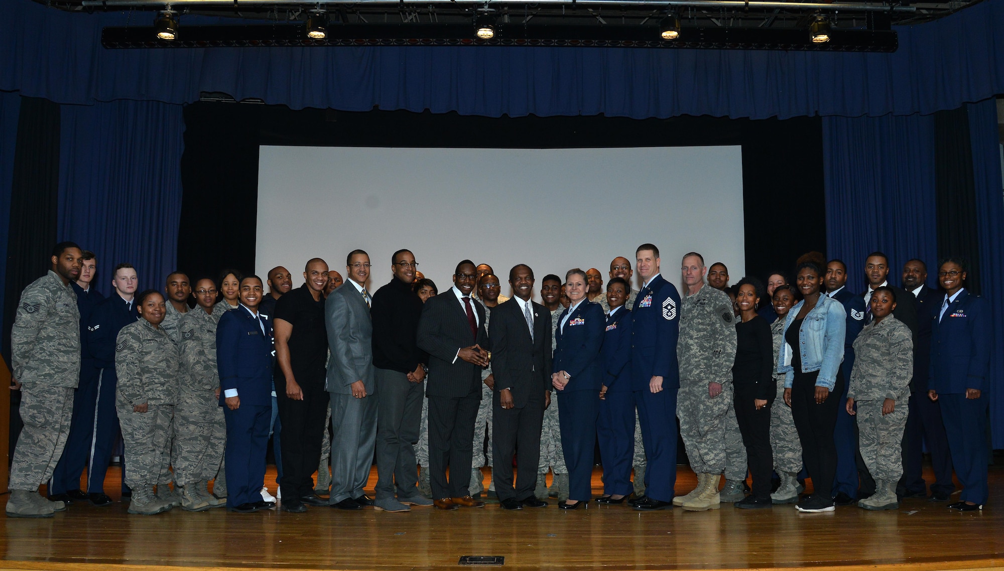 Members that participated during the Martin Luther King Jr. event pose for a group photo at Joint Base Langley-Eustis, Va., Jan. 13, 2017. Every year, members from JBLE and the local community volunteer to lead and organize the event. (U.S. Air Force photo by Airman 1st Class Tristan Biese)