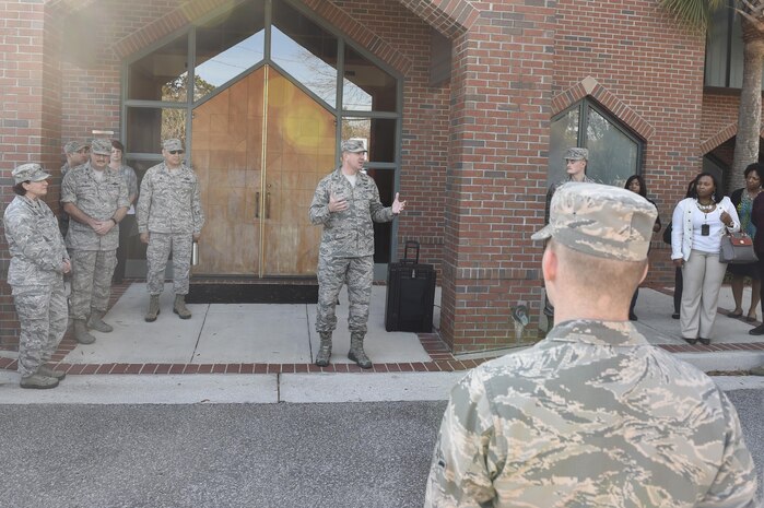 U.S. Air Force Col. Robert Lyman, Joint Base Charleston commander, gives opening remarks during the Dr. Martin Luther King Jr. remembrance event Jan. 17, 2017 at the Air Base Chapel on Joint Base Charleston, South Carolina. Lyman talked about the impact King had, not only as a leader in the American Civil Rights Movement, but as an American leader. The ceremony included a march across the base, guest speaker Melvin D. Willis, Space and Naval Warfare Systems Center – Atlantic Enterprise Information Systems Business manager, who spoke about King’s legacy, as well as a reciting of one of King’s speeches by a local middle school student. 