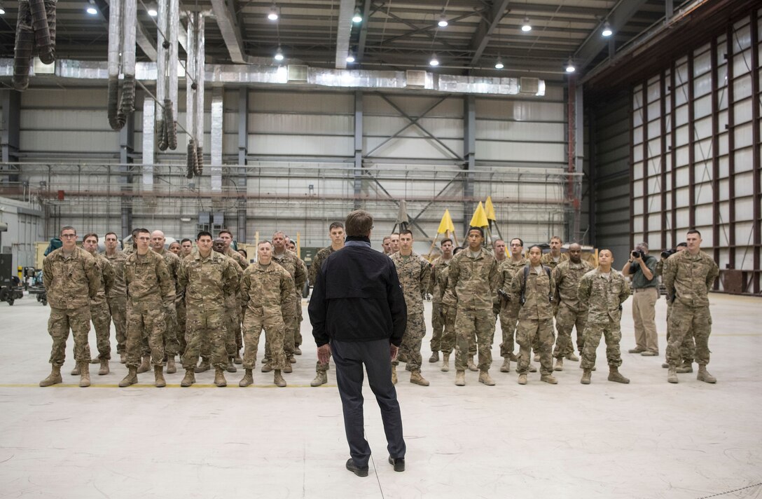 Defense Secretary Ash Carter visits with troops at Bagram Airfield, Afghanistan, Dec. 9, 2016. DoD photo by Air Force Tech. Sgt. Brigitte N. Brantley