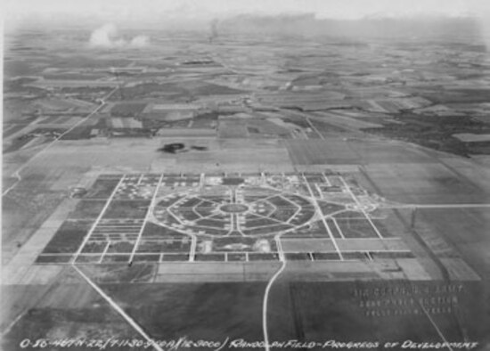 Randolph Field under construction in 1930. On Oct. 1, 1931, the Air Corps Training Center moved its headquarters to Randolph. A month later, on Nov. 2, the first pilot training class of 210 flying cadets and 99 student officers began their primary pilot training.