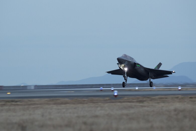 An F-35B Lightning II with Marine Fighter Attack Squadron (VMFA) 121, lands at Marine Corps Air Station Iwakuni, Japan, Jan. 18, 2017. VMFA-121 conducted a permanent change of station to MCAS Iwakuni, from MCAS Yuma, Ariz., and now belongs to Marine Aircraft Group 12, 1st Marine Aircraft Wing, III Marine Expeditionary Force. The F-35B Lightning II is a fifth-generation fighter, which is the world’s first operational supersonic short takeoff and vertical landing aircraft. The F-35B brings strategic agility, operational flexibility and tactical supremacy to III MEF with a mission radius greater than that of the F/A-18 Hornet and AV-8B Harrier II in support of the U.S. – Japan alliance. (U.S. Marine Corps photo by Lance Cpl. Joseph Abrego)