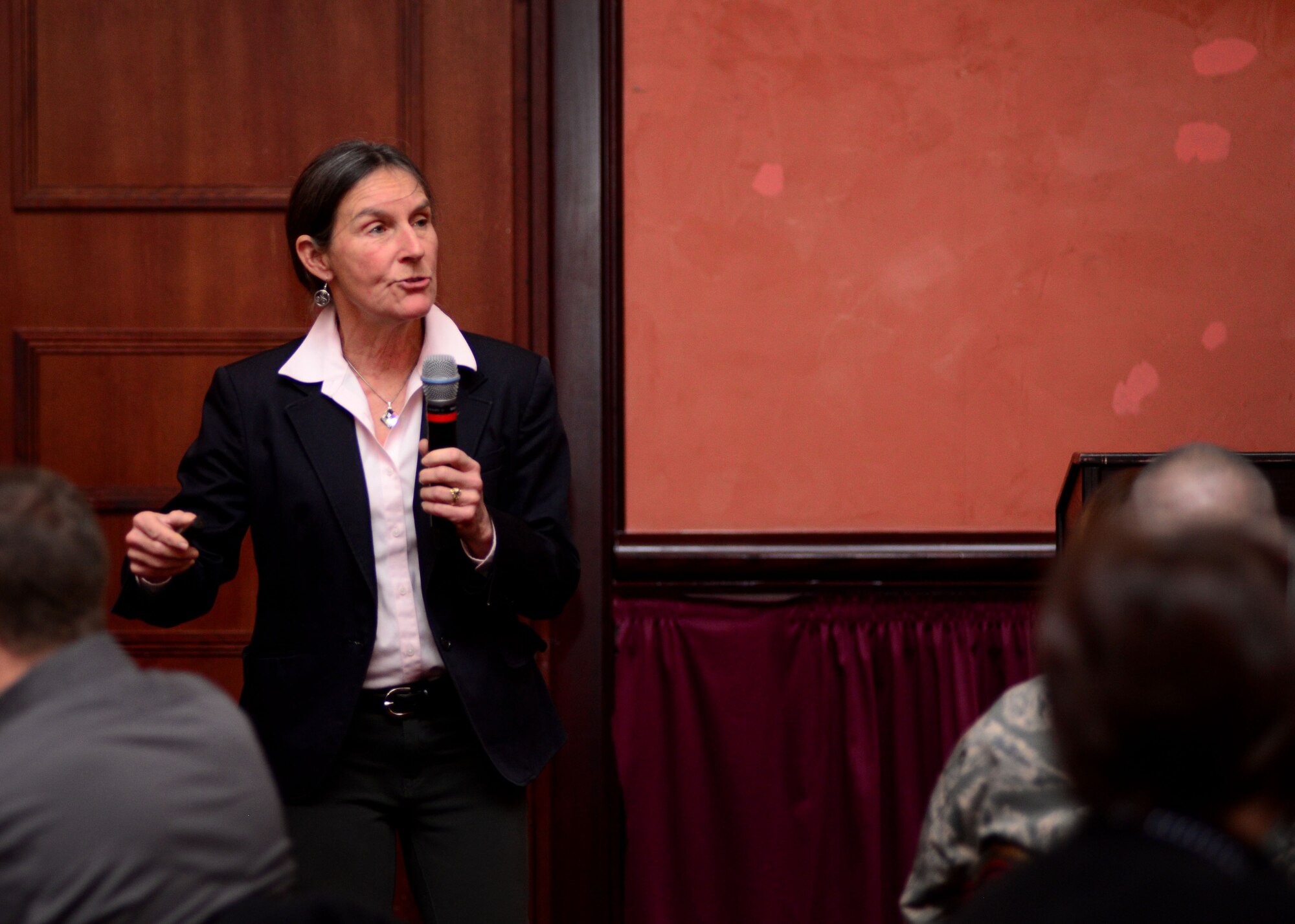 Retired Army Brig. Gen. (Dr.) Rhonda Cornum, first director of the Army’s Comprehensive Soldier Fitness initiative, speaks with Team Aviano members about the importance of resiliency during a luncheon at Aviano Air Base Italy on Jan. 9, 2017. Cornum, who served as a flight surgeon during the Persian Gulf War, learned the importance of resiliency after her helicopter was shot down over Iraq on Feb. 27, 1991, leading to her capture by the Iraqis and subsequent status as a prisoner of war.  (U.S. Air Force photo by Senior Airman Areca T. Bell)
