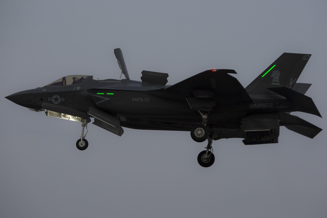 An F-35B Lightning II with Marine Fighter Attack Squadron 121, prepares to land at Marine Corps Air Station Iwakuni, Japan, Jan. 19, 2017. VMFA-121 conducted a permanent change of station to MCAS Iwakuni, from MCAS Yuma, Ariz., and now belongs to Marine Aircraft Group 12, 1st Marine Aircraft Wing, III Marine Expeditionary Force. The F-35B Lightning II is a fifth-generation fighter, which is the world’s first operational supersonic short takeoff and vertical landing aircraft. The F-35B brings strategic agility, operational flexibility and tactical supremacy to III MEF with a mission radius greater than that of the F/A-18 Hornet and AV-8B Harrier II in support of the U.S. – Japan alliance. 