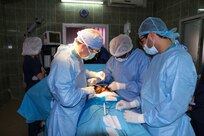 Maj. Anthony Donaldson, a urologist from the Vermont Air National Guard in Burlington, Vermont, Senegalese urologist Dr. Niang, and a Moroccan intern conduct surgery to remove a bladder stone from a patient during Medical Readiness Training Exercise 17-1 at Hospital Militaire De Ouakam in Dakar, Senegal, Jan. 18, 2017. MEDRETE is a combined effort between the Senegalese government, U.S. Army Africa, the U.S. Army Reserve 332nd Medical Brigade in Nashville, Tenn., and the Vermont Air National Guard. MEDRETE 17-1 is the first in a series of medical readiness training exercises that U.S. Army Africa is scheduled to facilitate within various countries in Africa, and serves as an opportunity for the partnered militaries to hone and strengthen their general surgery and trauma skills while reinforcing the partnership between the countries. The mutually beneficial exercise brings together Senegalese military and U.S. Army medical professionals to foster cooperation while conducting medical specific tasks. 