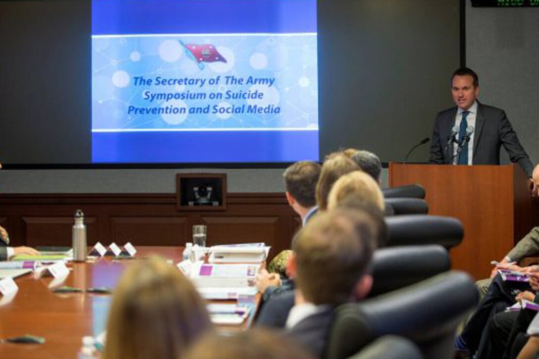 Army Secretary Eric Fanning speaks at the Symposium on Suicide Prevention. DoD photo by John Martinez