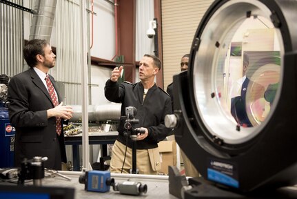 170118-N-AT895-793 DAHLGREN, Va. (Jan. 18, 2017) Chief of Naval Operations (CNO) Adm. John Richardson visits Naval Surface Warfare Center Dahlgren Division (NSWCDD).  During his visit, CNO held and all-hands call, and toured various labs and workspaces including electromagnetic launchers, hypervelocity projectiles, and directed energy weapons.  NSWCDD’s provides research, development, test and evaluation, analysis, systems engineering, integration and certification of complex naval warfare systems. (U.S. Navy photo by Mass Communication Specialist 1st Class Nathan Laird/Released)