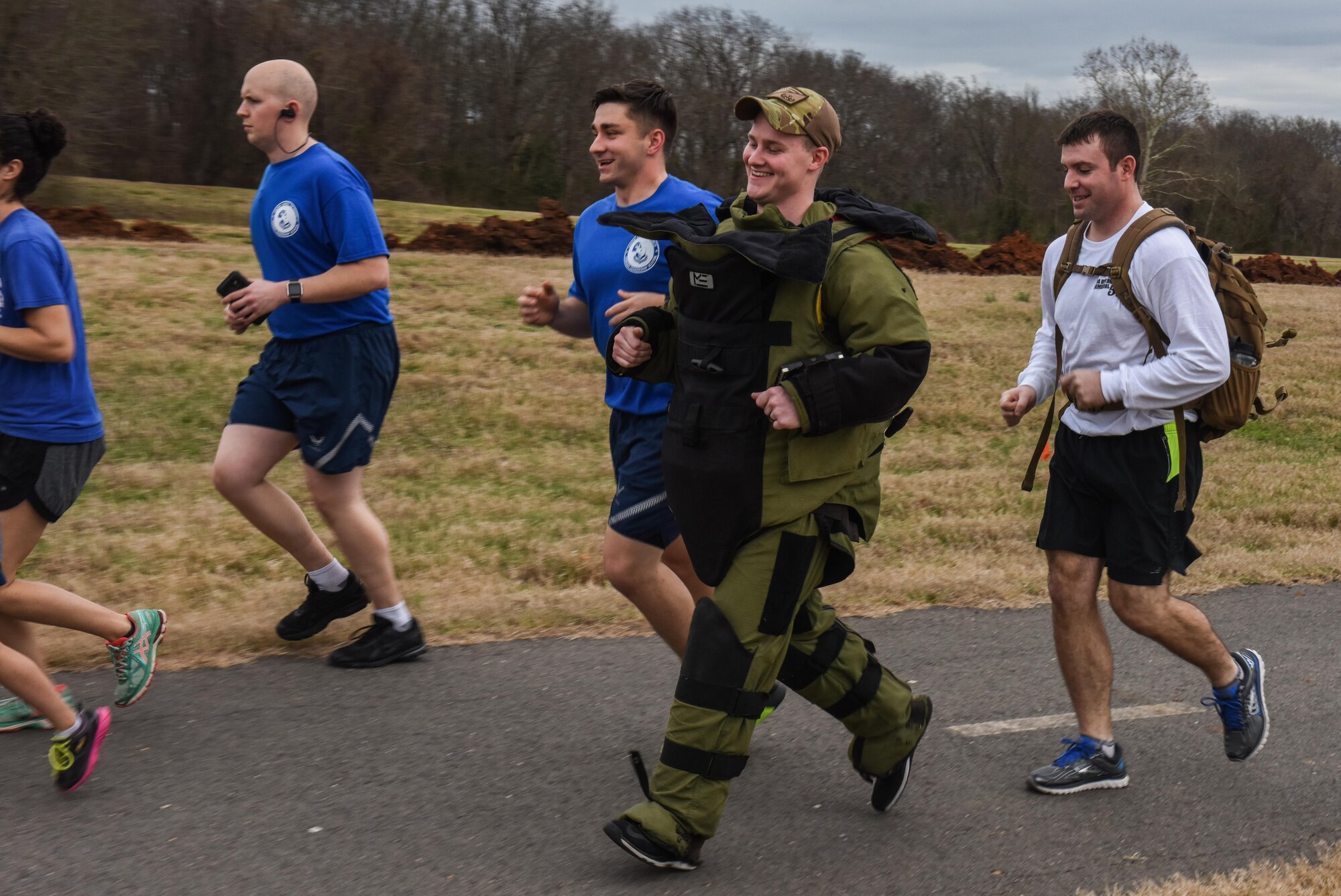 Service members participate in the SrA Bryan R. Bell 5k at Barksdale Air Force Base, La., Jan. 13, 2017. Family, friends and base personnel came out to show their appreciation for the sacrifice that Bell made for his country.(U.S. Air Force photo/Senior Airman Luke Hill)