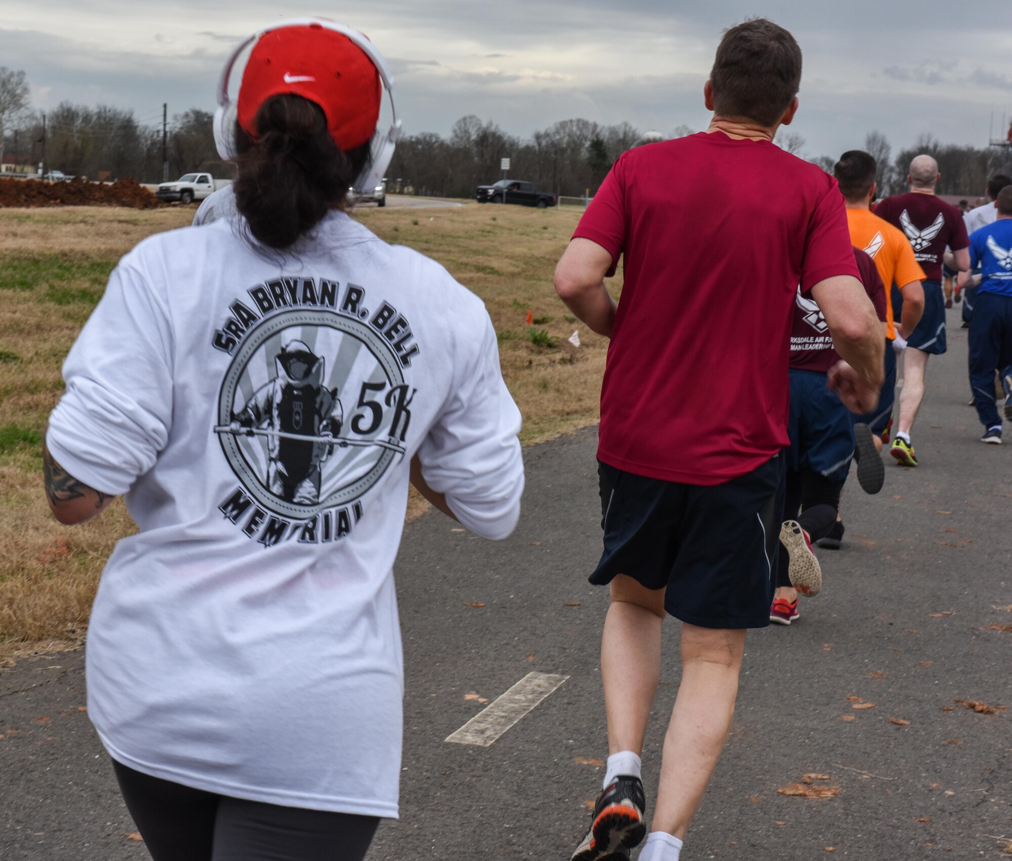 Base personnel participate in the SrA Bryan R. Bell 5k at Barksdale Air Force Base, La., Jan. 13, 2017. Though Bell has passed on, his memory and legacy will live on through the Airmen who follow him and choose to serve. (U.S. Air Force photo/Senior Airman Luke Hill)