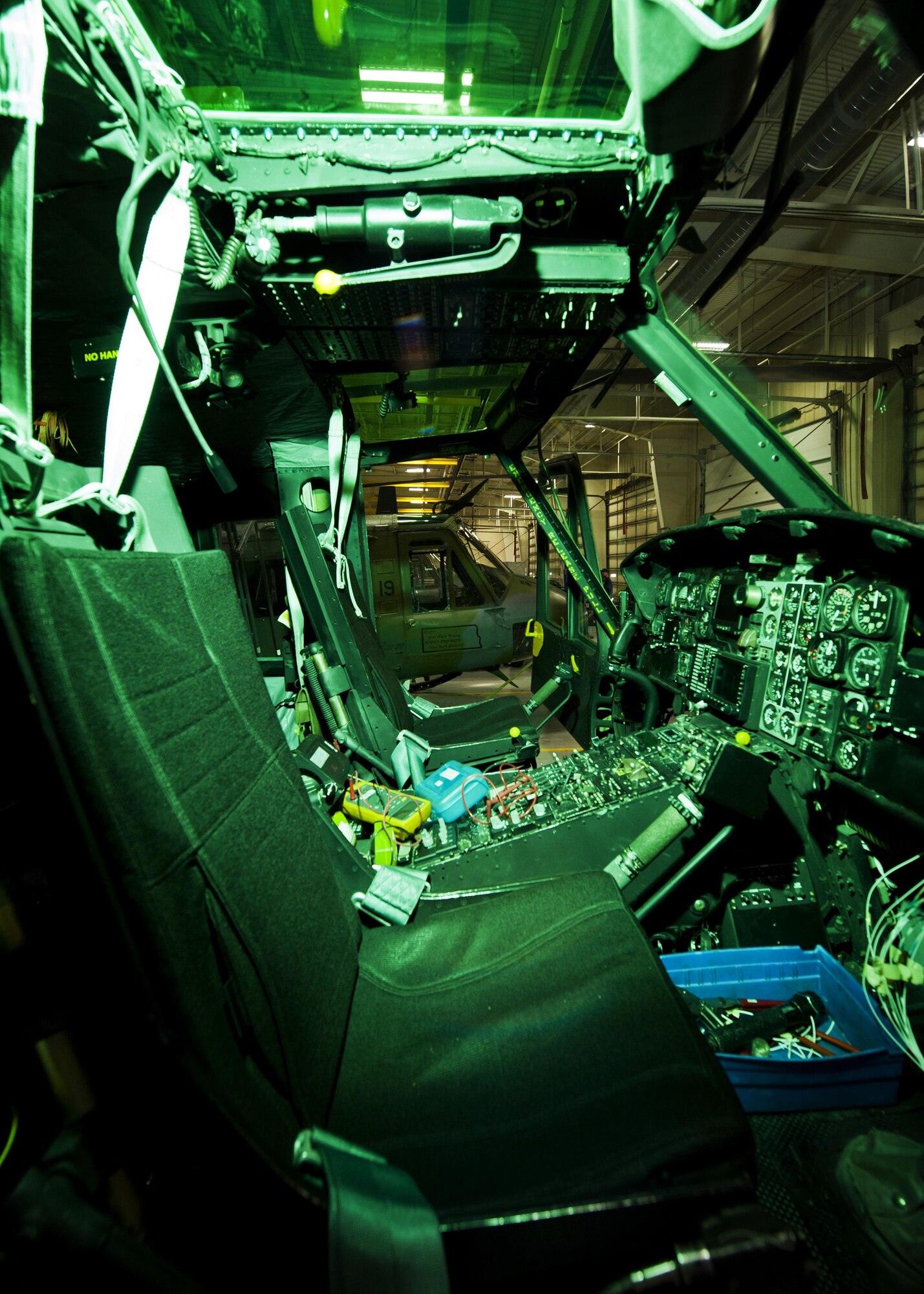 UH-1N Iroquois line the 54th Helicopter Squadron maintenance hangar at Minot Air Force Base, N.D., Jan. 18, 2017. Maintenance on 54th Helicopter Squadron’s fleet is critical, in order to provide support to 91st Missile Wing Airmen and assets in the missile complex. (U.S. Air Force photo/Airman 1st Class J.T. Armstrong)