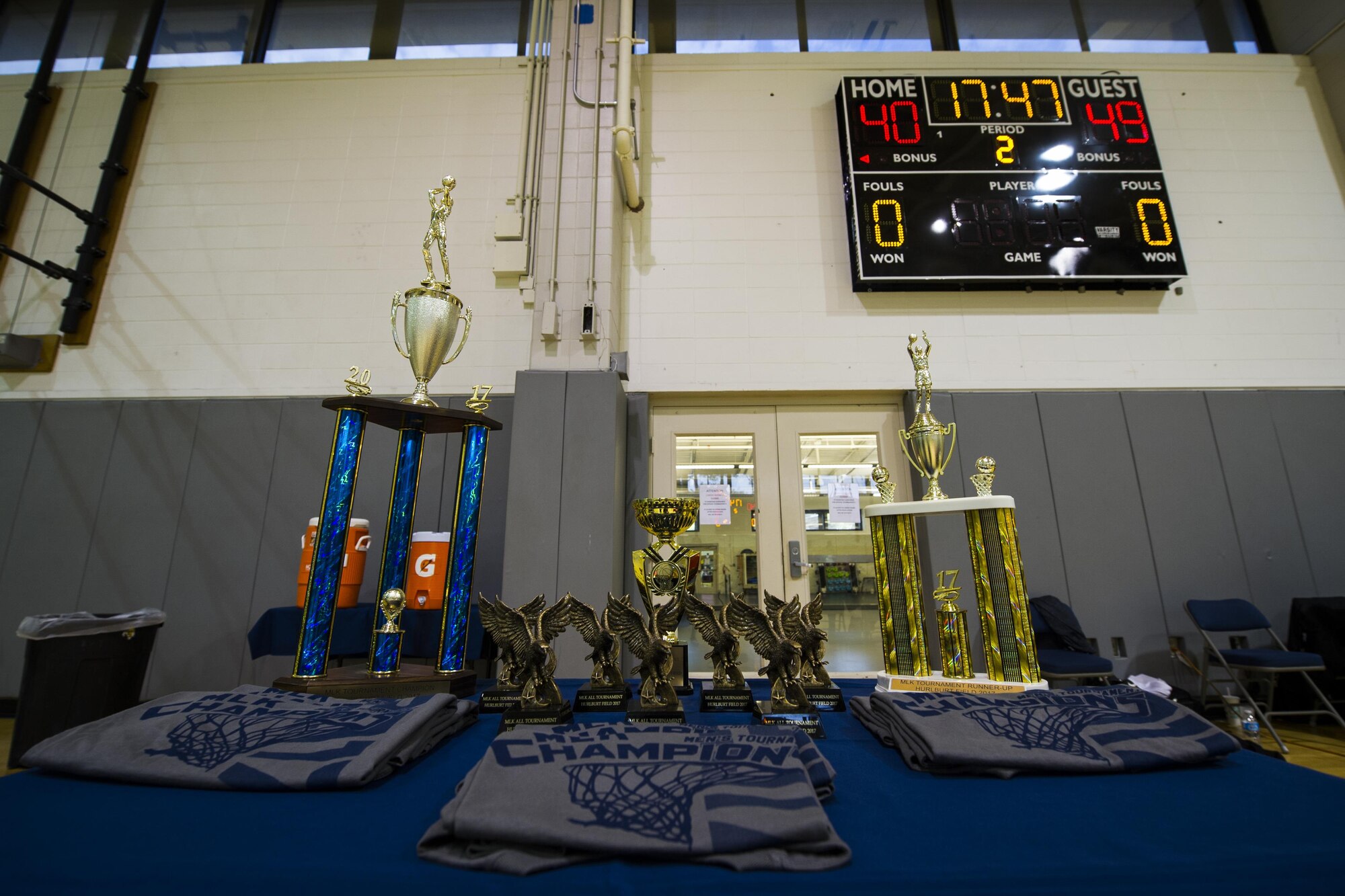 The 1st Special Operations Force Support Squadron hosted a basketball tournament to commemorate and celebrate Martin Luther King Jr. Day. Eight Air Force teams from nearby bases competed in the two-day, double-elimination tournament. Hurlburt Field finished second in the championship game against Maxwell Air Force Base in the 2nd annual Martin Luther King Jr. Day tournament. (U.S. Air Force photo by Airman 1st Class Joseph Pick)