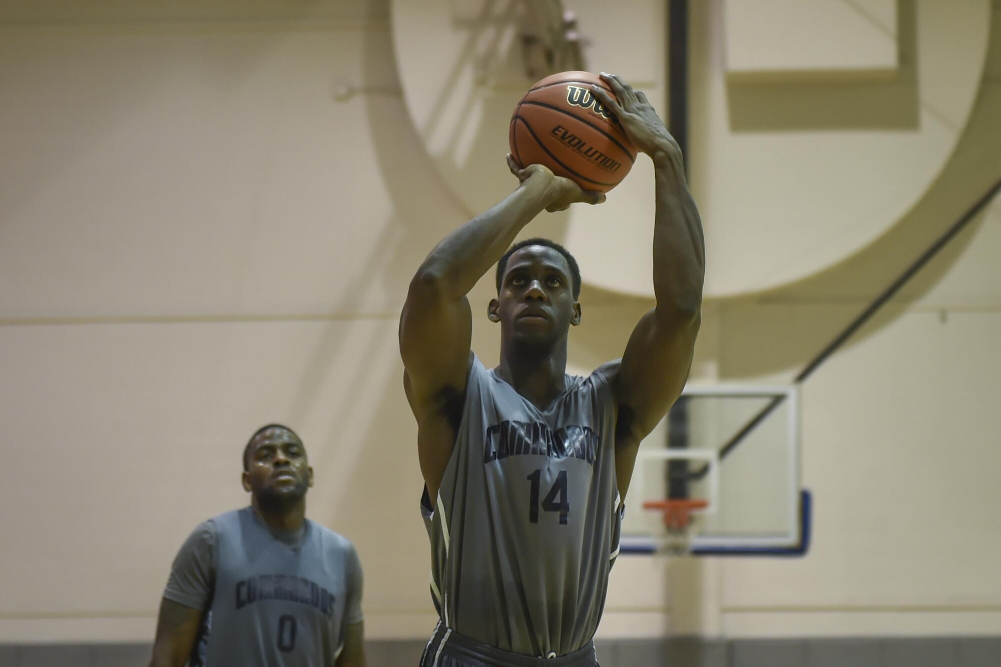 Clyde Summers, a member of Hurlburt Field’s basketball team, shoots a free throw during a basketball tournament at the Aderholt Fitness Center on Hurlburt Field, Fla., Jan. 15, 2017. The 1st Special Operations Force Support Squadron hosted the 2nd annual commemorative basketball tournament to celebrate Martin Luther King Jr. Day, which is observed on the third Monday of January. (U.S. Air Force photo by Airman 1st Class Joseph Pick)