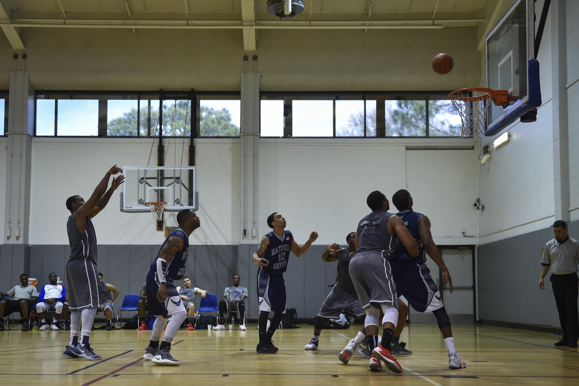Dionte Clayborn, a member of Hurlburt Field’s basketball team, shoots a free throw during a basketball tournament at the Aderholt Fitness Center on Hurlburt Field, Fla., Jan. 15, 2017. Eight Air Force teams from nearby bases competed in the two-day, double-elimination tournament. Hurlburt Field finished second in the championship game against Maxwell Air Force Base in the 2nd annual Martin Luther King Jr. Day tournament. (U.S. Air Force photo by Airman 1st Class Joseph Pick)