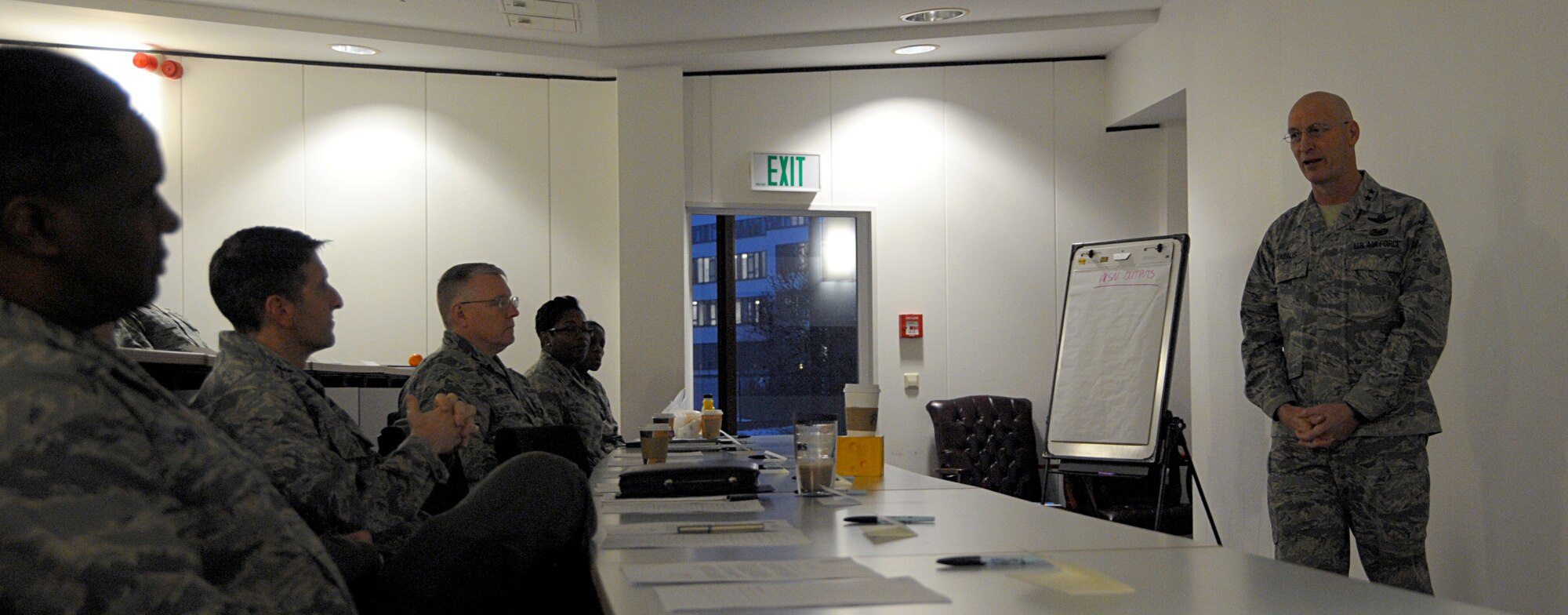 Maj. Gen. Timothy Zadalis, U.S. Air Forces in Europe and Air Forces Africa vice commander, speaks to attendees of a Continuous Process Improvement Senior Leader Course at Ramstein Air Base, Germany, Jan. 9, 2017. Zadalis challenged the leaders to allow, encourage, and support their Airmen to make the changes their units and the Air Force needs to be a more efficient organization. (U.S. Air Force photo by Staff Sgt. Timothy Moore)