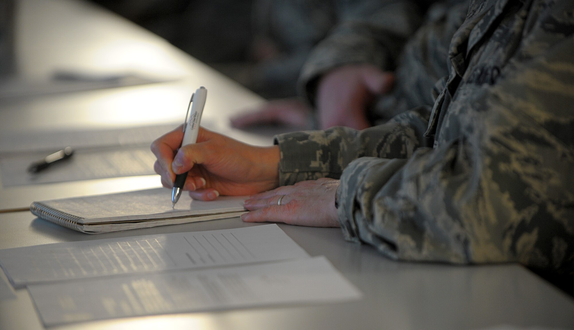 Col. Kelly Christy, 86th Aeromedical Evacuation Squadron commander, takes notes during a Continuous Process Improvement Senior Leader Course at Ramstein Air Base, Germany, Jan. 9, 2017. Christy was among more than 40 leaders, to include chief master sergeants, who attended one of the two courses held during the week. (U.S. Air Force photo by Staff Sgt. Timothy Moore)