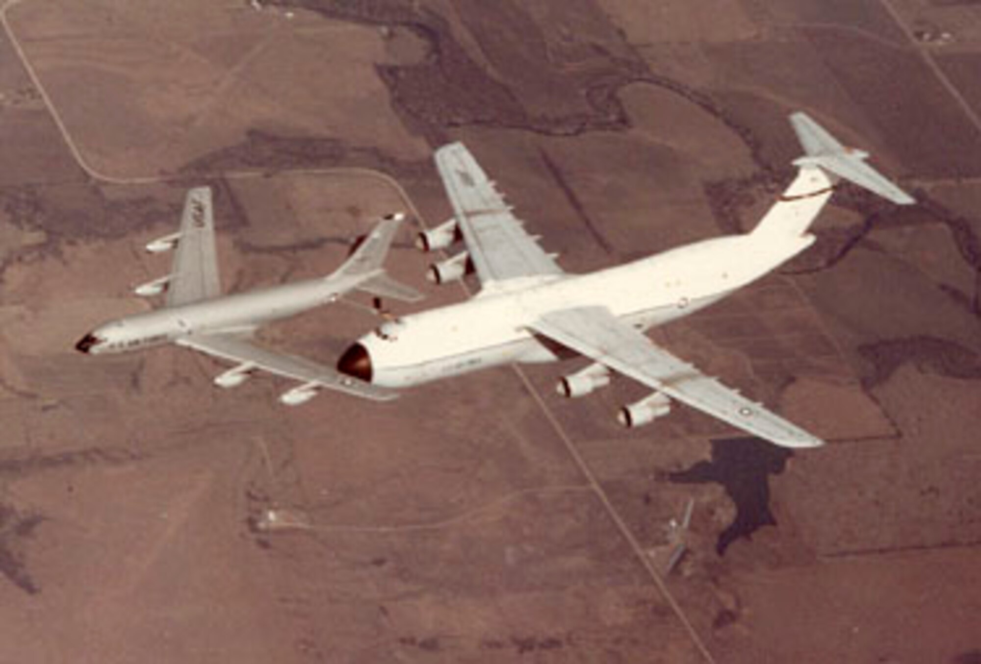A KC-135 Stratotanker refuels a C-5 Galaxy, both stationed at Altus Air Force base in the 1960’s. KC-135s have been stationed in Altus AFB since 1958 and the C-5 served at Altus as an air mobility squadron and formal training unit for a total 38 years. (Courtesy Photo)