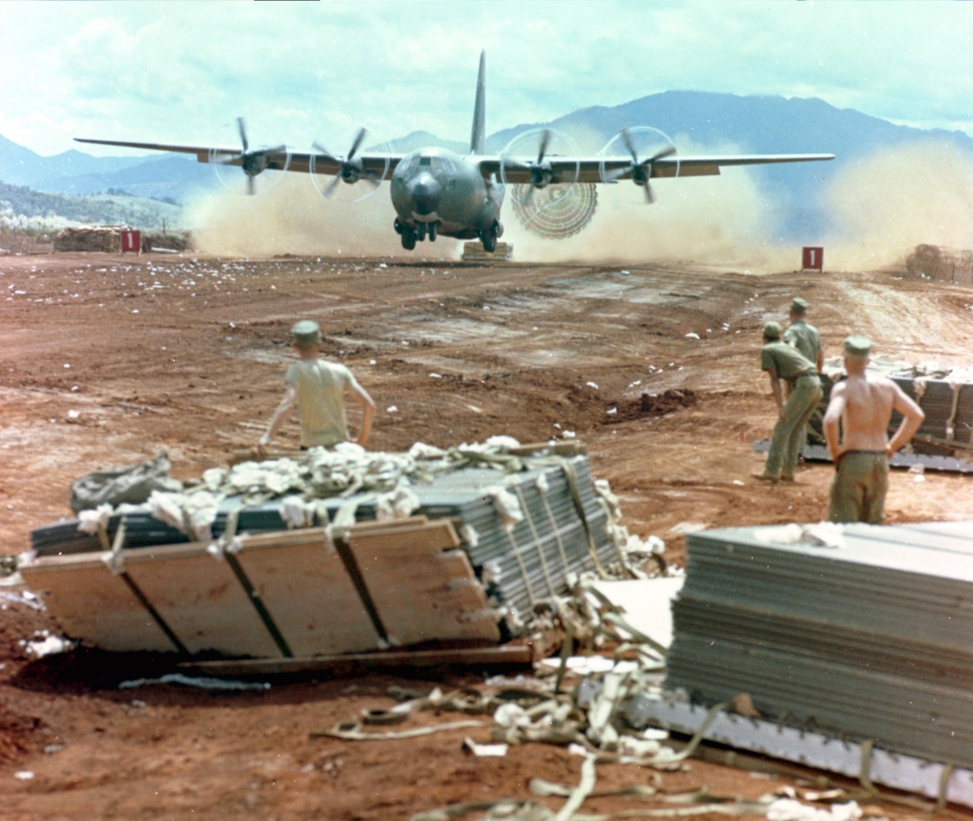 Khe Sanh, South Vietnam, an isolated United States Marine Corps out post during the Vietnam War became too dangerous to land due to hostile ground fire and shelling. To accommodate, C-130s used the Low Altitude Extraction System and kept the Marines resupplied with rations, fuel, ammunition and medical supplies. (Courtesy photo)