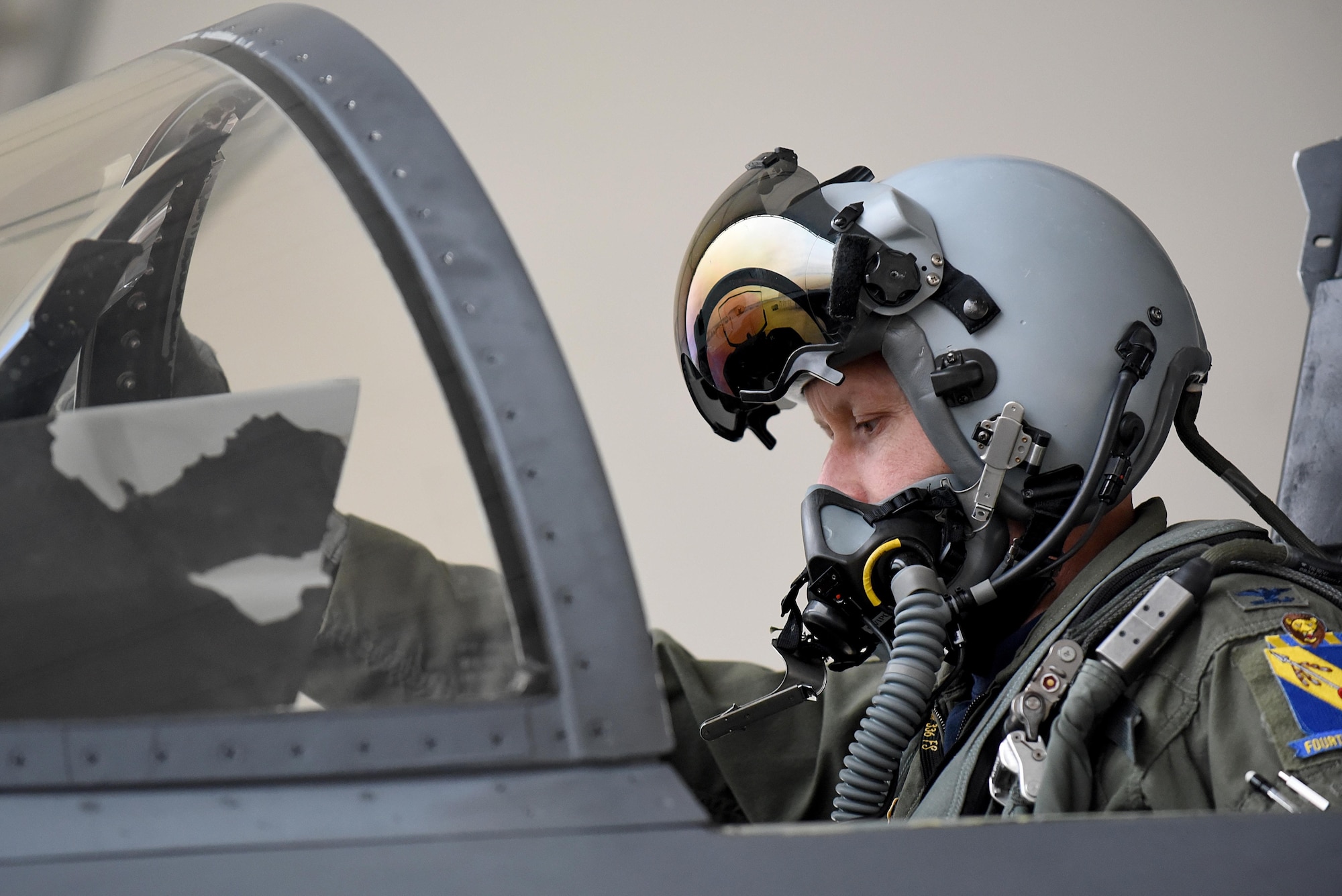 Col. Christopher Sage, 4th Fighter Wing commander, performs a preflight check during his first Razor Talon experience, Jan. 20, 2017, at Seymour Johnson Air Force Base, North Carolina. Sage said Razor Talon provides a realistic training environment and opportunities for aircrew and maintainers to sharpen their skills. (U.S. Air Force photo by Airman 1st Class Kenneth Boyton)
