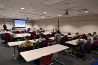 Representatives from Harper College visit the command to provide insight on educational benefits for Soldiers during the Soldier's battle assembly weekend, Jan. 7, 2017.
(Photo by Sgt. Aaron Berogan)

