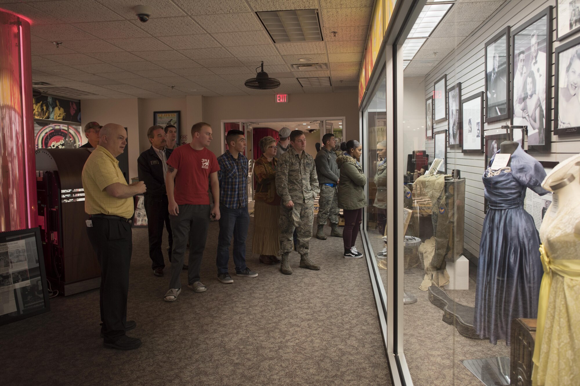Air Commandos visit the Norman and Vi Petty Rock and Roll Museum as part of the Clovis Newcomers Community Tour Jan. 18, 2017 in Clovis, N.M. The tour, hosted by the Clovis/Curry County Chamber of Commerce and the Committee of 50 military affairs committee, introduces new Air Commandos to industries, history and entertainment options in Clovis. (U.S. Air Force Photo by Senior Airman Shelby Kay-Fantozzi/ released)