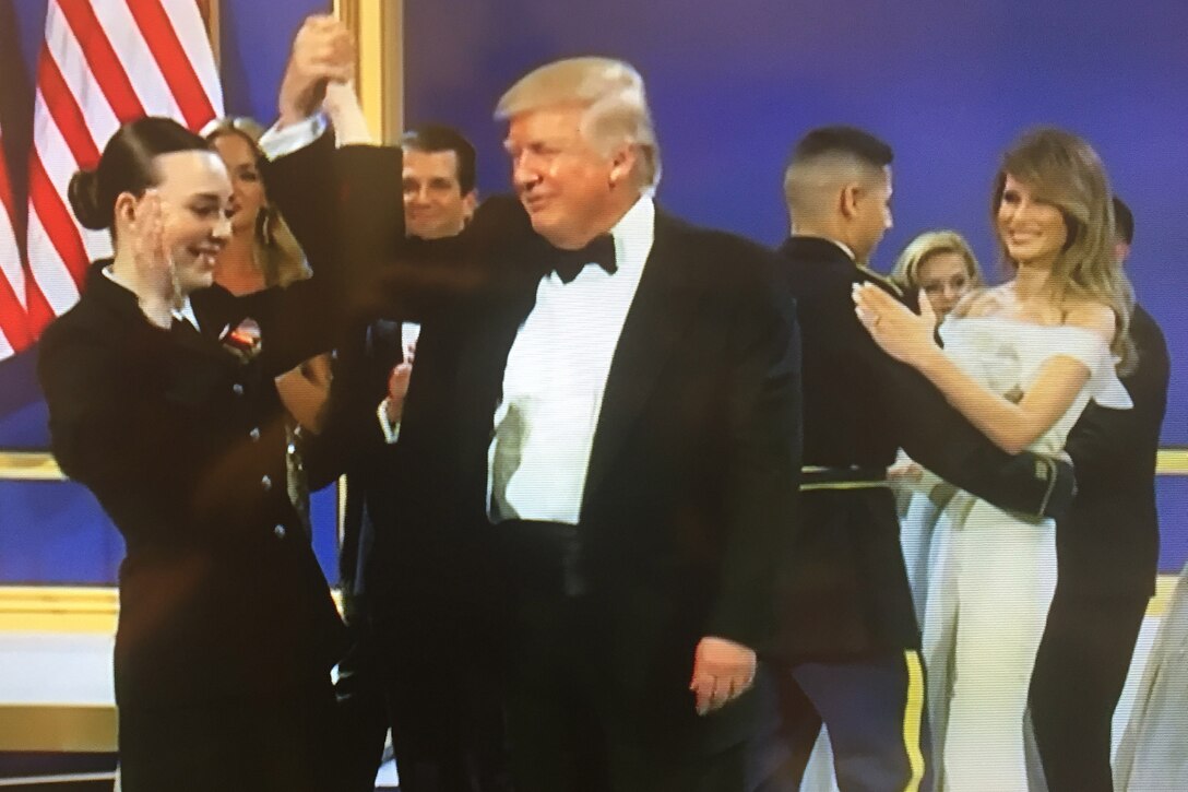 President Donald J. Trump dances with Navy Petty Officer 2nd Class Catherine Cartmell during the Salute to Our Armed Services
Ball in Washington, D.C., Jan. 20, 2017. DoD photo