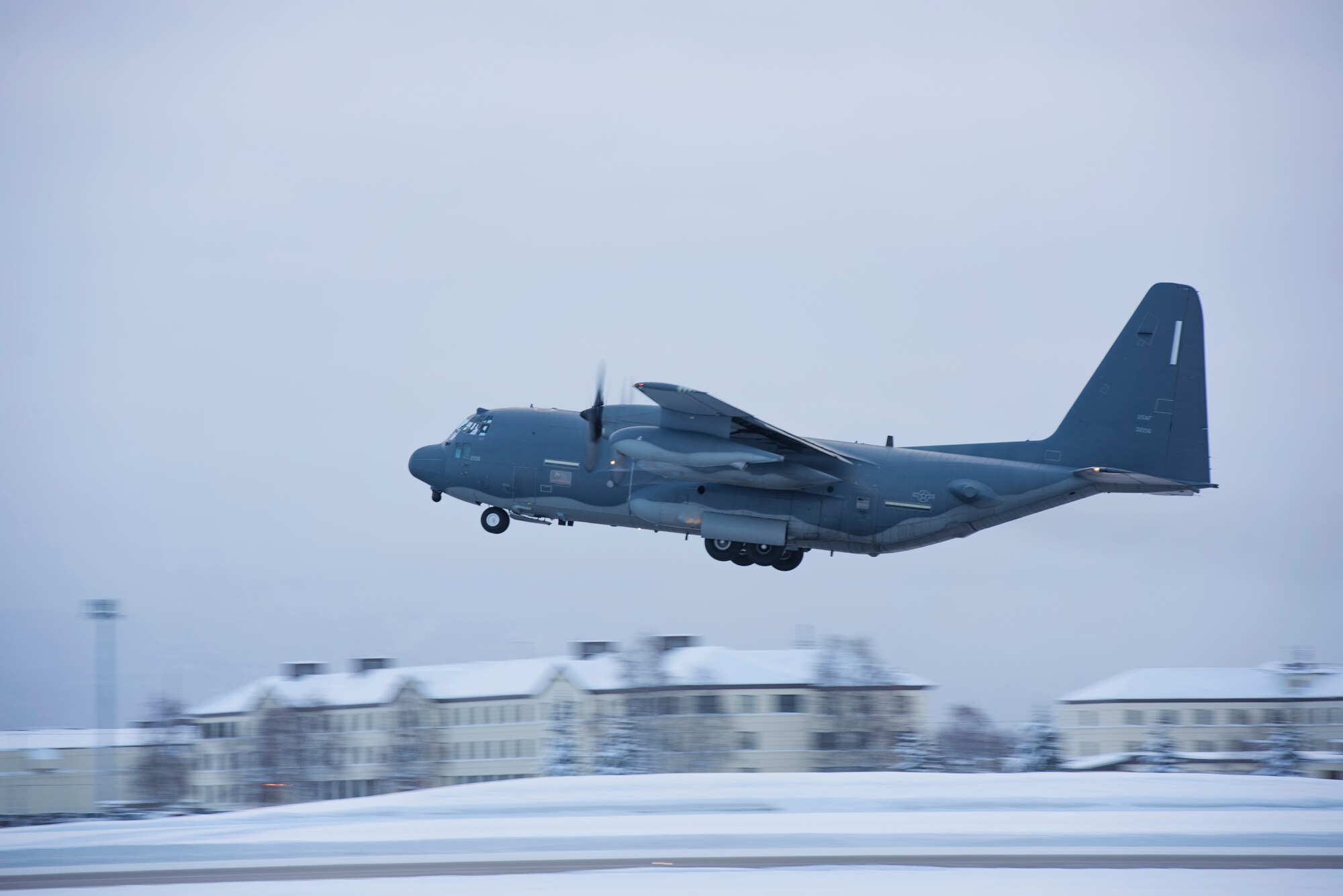 Current and former members of the 211th Rescue Squadron, Alaska Air National Guard, bid farewell to the last of their HC-130N aircraft (tail number 2106) Jan. 17 as it departed here for Patrick Air Force Base, Florida. The HC-130 variants of the C-130 family of aircraft are designed for long-range search-and-rescue missions. They are set up to provide command and control, airdrop of pararescue personnel and equipment, and perform air-refueling missions for helicopters like the HH-60 Pave Hawk helicopters flown by the 211th’s sister unit, the 210th Rescue Squadron. The older HC-130N’s are scheduled to be replaced with four new HC-130J “Combat King II” aircraft which are currently being manufactured at Lockheed Martin in Georgia. (U.S. Air National Guard photo by Staff Sgt. Edward Eagerton/released)