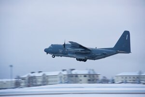 Current and former members of the 211th Rescue Squadron, Alaska Air National Guard, bid farewell to the last of their HC-130N aircraft (tail number 2106) Jan. 17 as it departed here for Patrick Air Force Base, Florida. The HC-130 variants of the C-130 family of aircraft are designed for long-range search-and-rescue missions. They are set up to provide command and control, airdrop of pararescue personnel and equipment, and perform air-refueling missions for helicopters like the HH-60 Pave Hawk helicopters flown by the 211th’s sister unit, the 210th Rescue Squadron. The older HC-130N’s are scheduled to be replaced with four new HC-130J “Combat King II” aircraft which are currently being manufactured at Lockheed Martin in Georgia. (U.S. Air National Guard photo by Staff Sgt. Edward Eagerton/released)