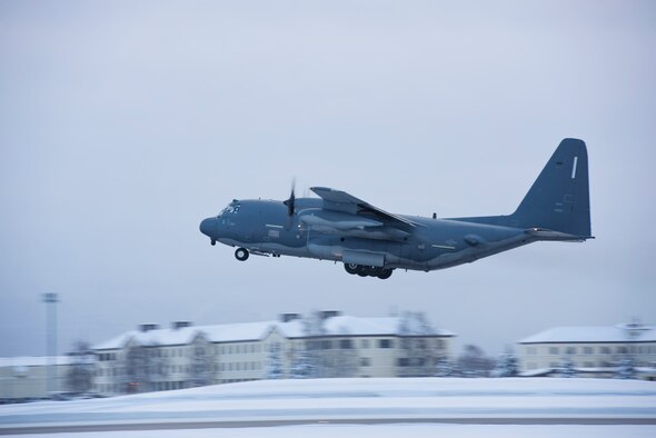 Current and former members of the 211th Rescue Squadron, Alaska Air National Guard, bid farewell to the last of their HC-130N aircraft (tail number 2106) Jan. 17 as it departed here for Patrick Air Force Base, Florida. The HC-130 variants of the C-130 family of aircraft are designed for long-range search-and-rescue missions. They are set up to provide command and control, airdrop of pararescue personnel and equipment, and perform air-refueling missions for helicopters like the HH-60 Pave Hawk helicopters flown by the 211th’s sister unit, the 210th Rescue Squadron. The older HC-130N’s are scheduled to be replaced with four new HC-130J “Combat King II” aircraft which are currently being manufactured at Lockheed Martin in Georgia. (U.S. Air National Guard photo by Staff Sgt. Edward Eagerton/released)