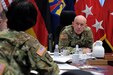 LTG Charles D. Luckey, commanding general of U.S. Army Reserve Command, speaks to Col. Bidemi Y. Olaniyi-Leyimu, commander of the Medical Support Unit - Europe during a visit to the 7th Mission Support Command at Daenner Kaserne, Jan. 22, 2017. 