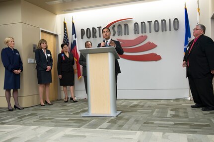 U.S. Rep. Joaquin Castro (D-Texas) lauded Kelly Field and Port San Antonio for being a major economic driver for San Antonio’s economically disadvantaged south side during Kelly Field's 100th anniversary celebration Jan. 18, 2017, at Port San Antonio, Texas.