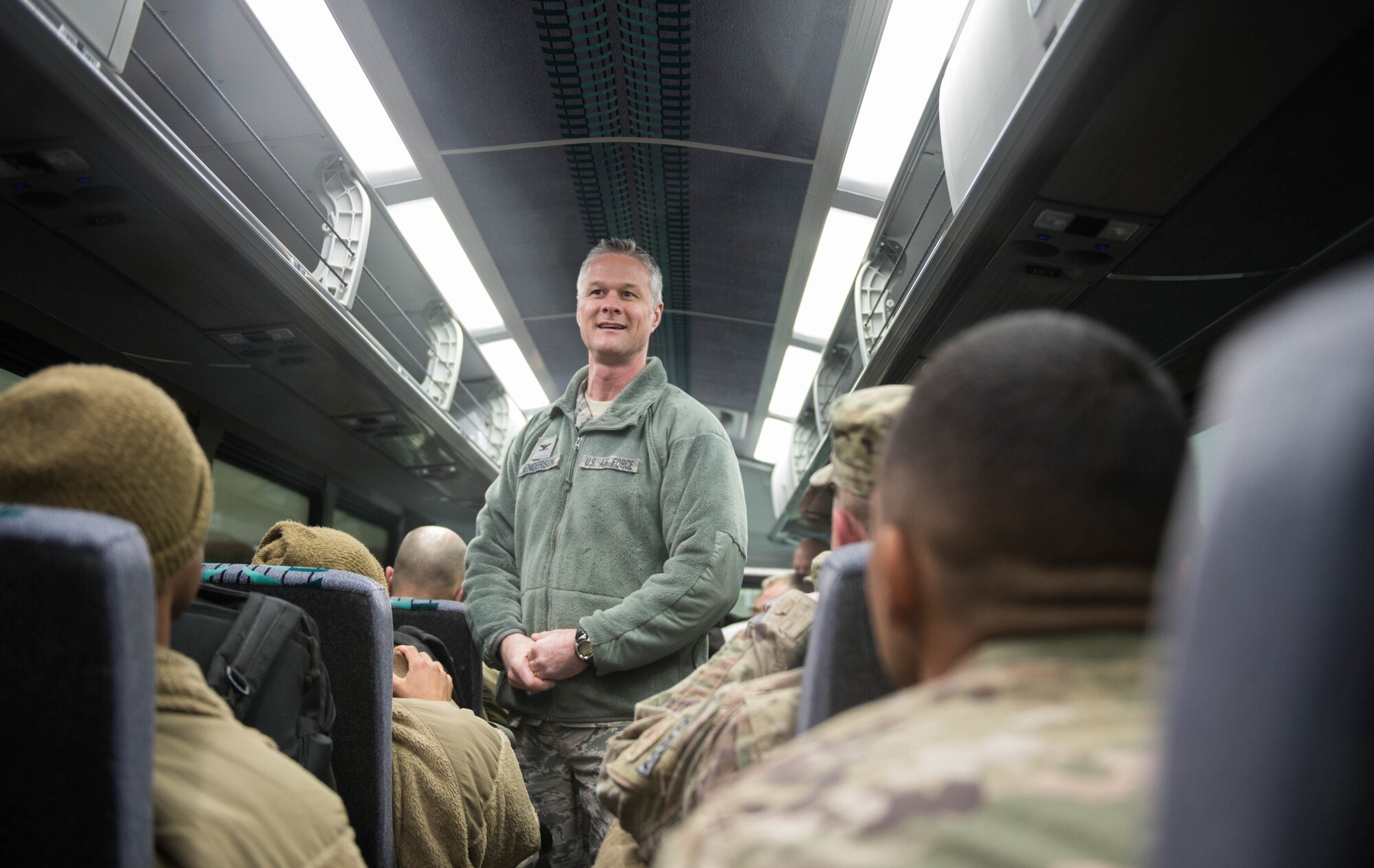 Col. Charles Henderson, 621st Contingency Response Wing commander, greets Airmen as they return from a three-month deployment to Iraq, in support of Operation Inherent Resolve, Jan. 18, 2017, at Travis Air Force Base, California. The CRW played a crucial role in reopening Qayyarah West Airfield and moving more than 1,423 short tons of cargo in and out of the region. (U.S. Air Force Photo by Staff Sgt. Robert Hicks)