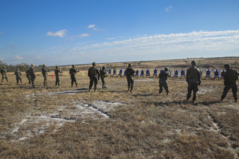 Marines with Task Force Southwest fire AK-47s during foreign weapons familiarization training at Camp Lejeune, N.C., Jan. 17, 2016. Marines with the unit are preparing for an upcoming deployment to Helmand Province, Afghanistan, where they will train, advise and assist the Afghan National Army 215th Corps and 505th Zone National Police to continue building well-equipped defense and security forces. (U.S. Marine Corps photo by Sgt. Lucas Hopkins)