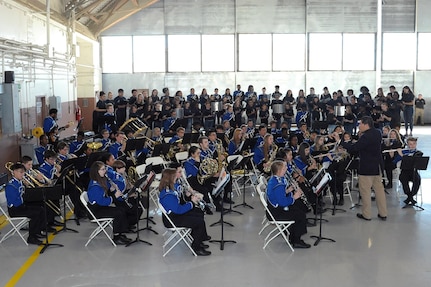 The Randolph High School Band performs during Air Education Training Command's 75th Anniversary Extravaganza, Jan. 23, 2017,at Joint Base San Antonio-Randolph, Texas.  The event was held to mark the command’s 75-year history of training Airmen to fly, fight and win our nation’s wars.  (U.S. Air Force photo by Joel Martinez/Released)