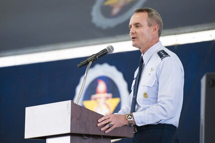 Lt. Gen. Darryl Roberson, commander of Air Education and Training Command speaks to attendees of AETC's 75th Anniversary Extravaganza at Joint Base San Antonio-Randolph, Texas Jan. 23, 2017.  The event kicked off the celebration of AETC's history of transforming civilians into Airmen and their continued development to the future success of the Air Force.