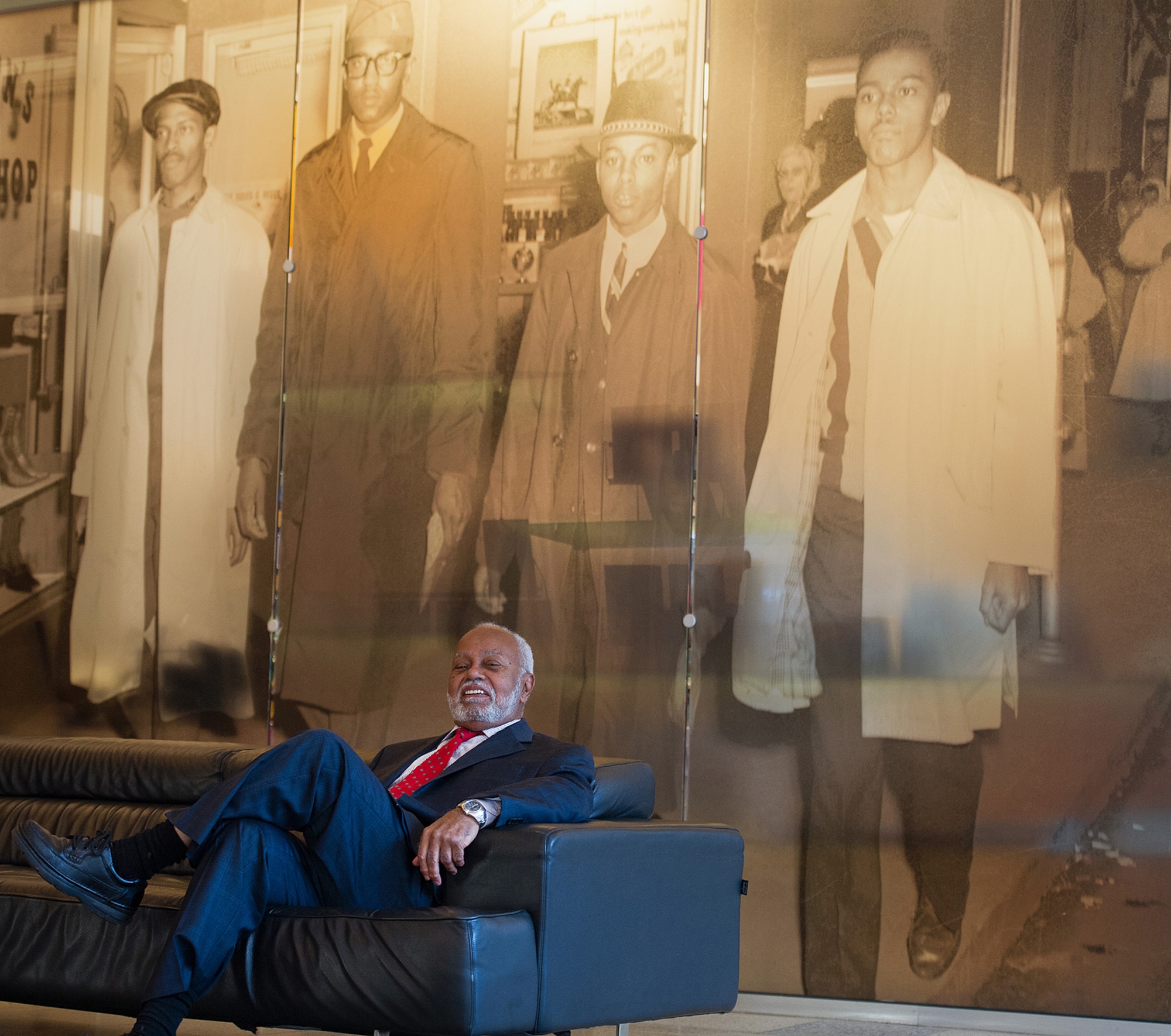 Retired Maj. Gen. Joseph McNeil at the International Civil Rights Center and Museum in Greensboro, North Carolina. The 1960s-era Woolworth's lunch counter where McNeil and three of his college classmates staged a historic sit-in is the centerpiece of the museum. (Tech. Sgt. Stephen Schester)