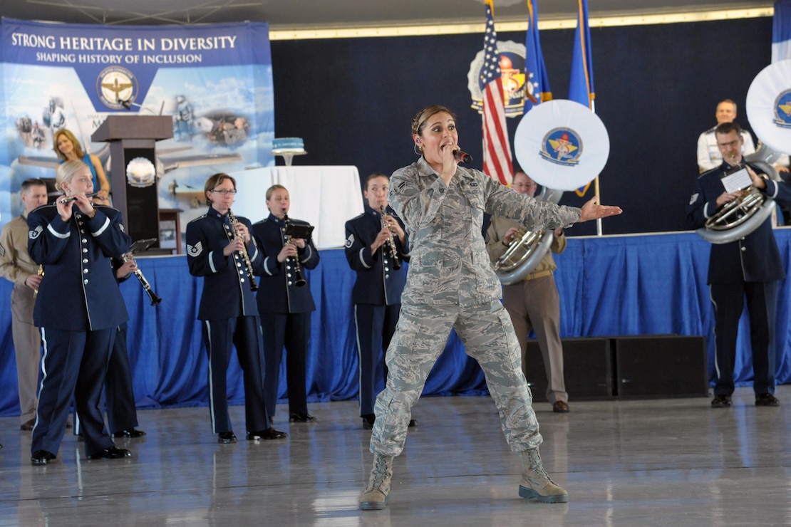 The United States Air Force Band of the West performs during Air Education Training Command's 75th Anniversary Extravaganza, Jan. 23, 2017 at Joint Base San Antonio-Randolph, Texas.  The event was held to mark the command’s 75-year history of training Airmen to fly, fight and win our nation’s wars.  (U.S. Air Force photo by Joel Martinez/Released)