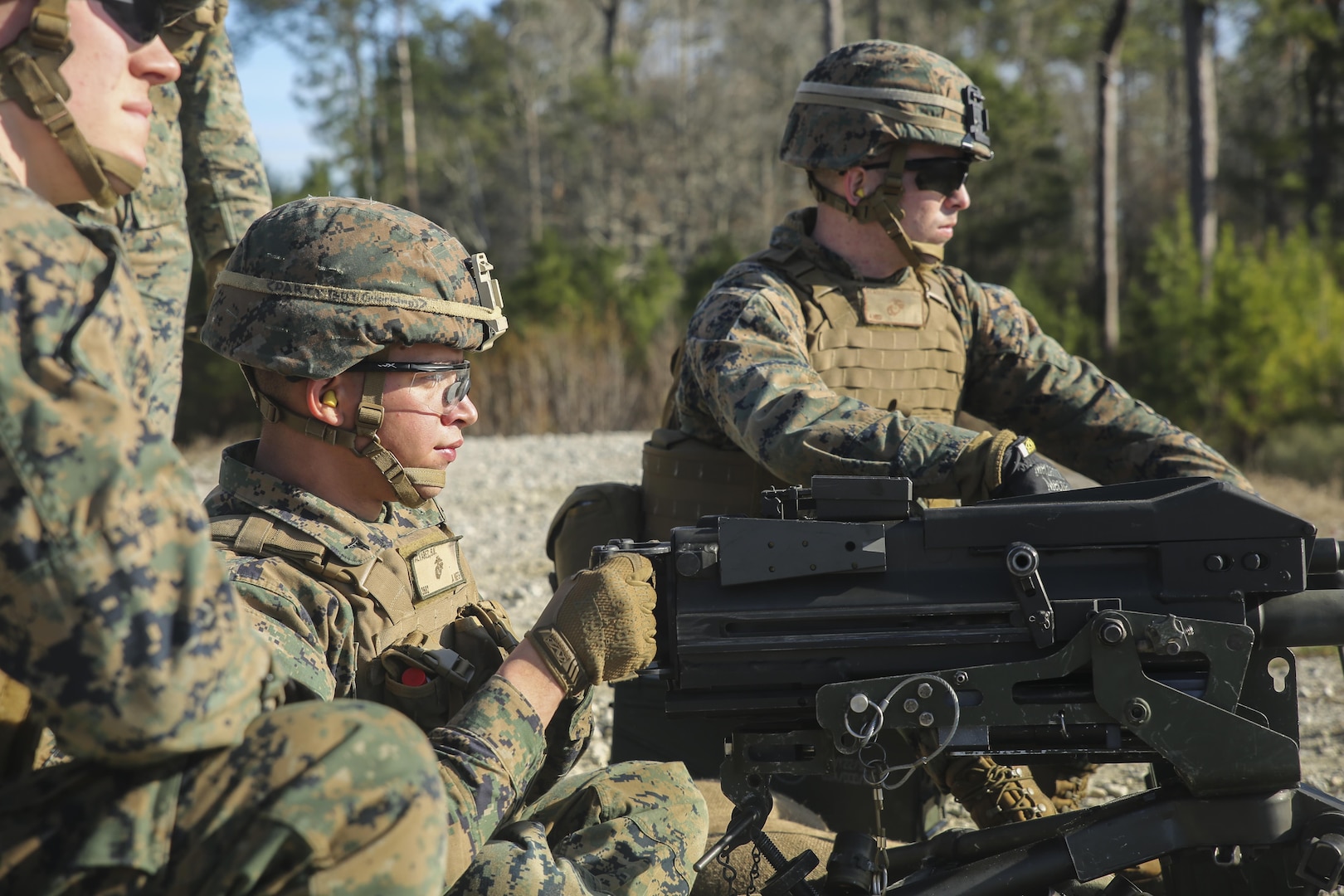 A Marine with Task Force Southwest fires an Mk 19 grenade launcher during a combined arms range at Camp Lejeune, N.C., Jan. 18, 2016. About 25 Marines trained to familiarize themselves on the weapon system in preparation for an upcoming deployment to Helmand Province, Afghanistan. The unit will work in a training and advisory capacity with the Afghan National Army 215th Corps and 505th Zone National Police to reaffirm our commitment to the stability and security in the region. (U.S. Marine Corps photo by Sgt. Lucas Hopkins)