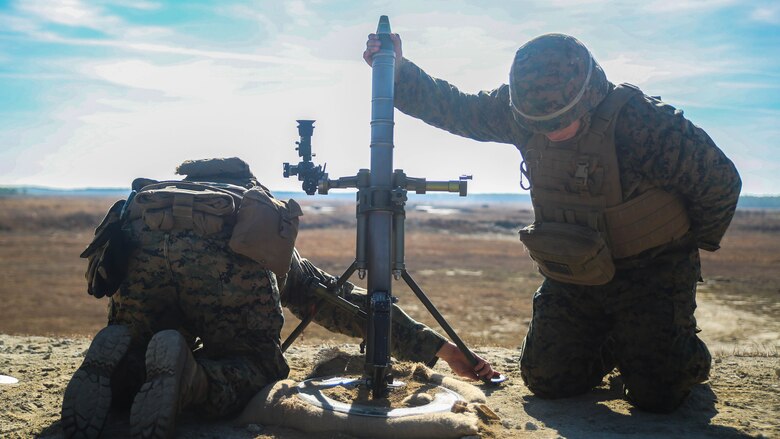 Marines with Task Force Southwest fire an M224 60mm mortar during a live-fire range at Marine Corps Base Camp Lejeune, North Carolina, Jan. 18, 2016. Task Force Southwest is comprised of about 300 Marines whose mission will be to train, advise and assist the Afghan National Army 215th Corps and the 505th Zone National Police. The unit is scheduled to deploy in the Spring. 