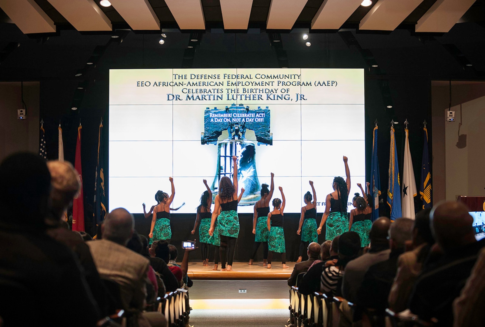 The Columbus Optimistic Ladies perform a dance routine during the Dr. Martin Luther King Jr. birthday observance ceremony at Defense Supply Center Columbus. The Jan. 19 event featured music, performances, and a presentation honoring the life and legacy of Dr. King.