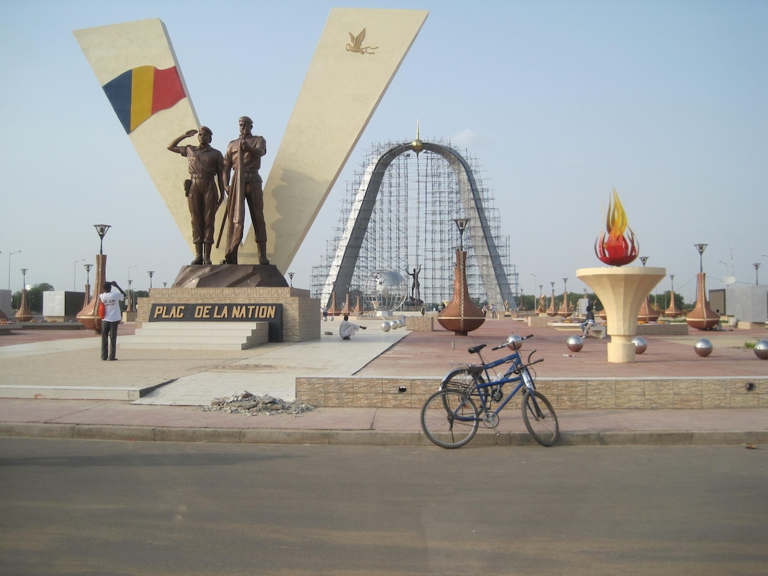 A moment under construction in the capital city of Ndjamena, to commemorate fifty years of independence in The Republic of Chad. 