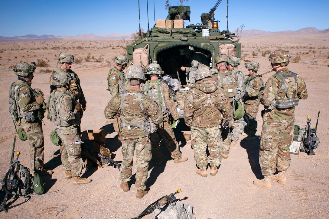 Soldiers participate in an after-action review during training exercise 17-03 at the National Training Center, Fort Irwin, Ca., Jan. 16, 2017. Army photo by Sgt. Jason A. Young
