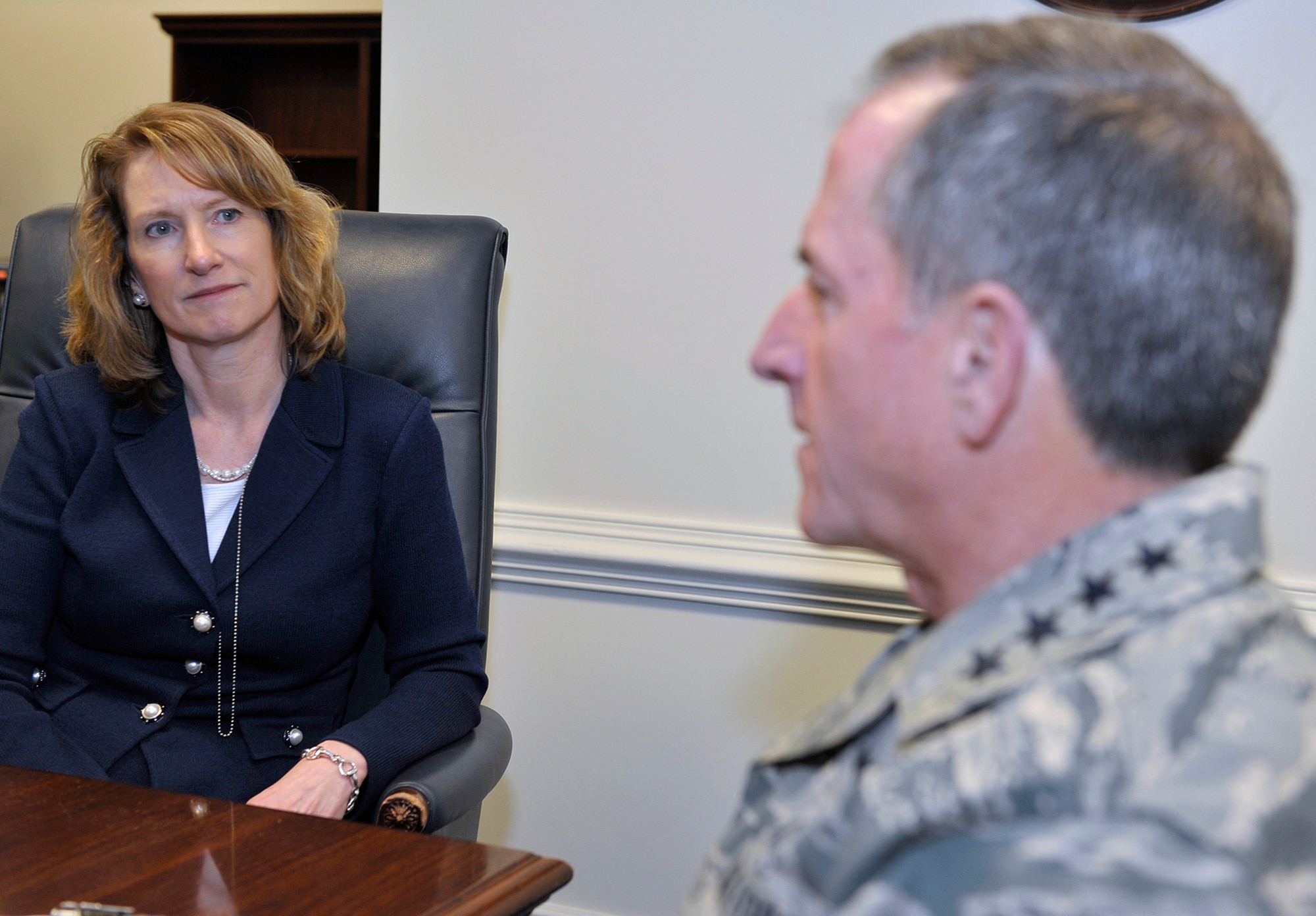 Acting Secretary of the Air Force Lisa Disbrow meets with Air Force Chief of Staff Gen. David L. Goldfein at the Pentagon, Jan. 23, 2017. Disbrow will serve as the acting secretary until the president nominates and the Senate confirms a full time successor. (U.S. Air Force photo/Tech. Sgt. Robert Barnett)