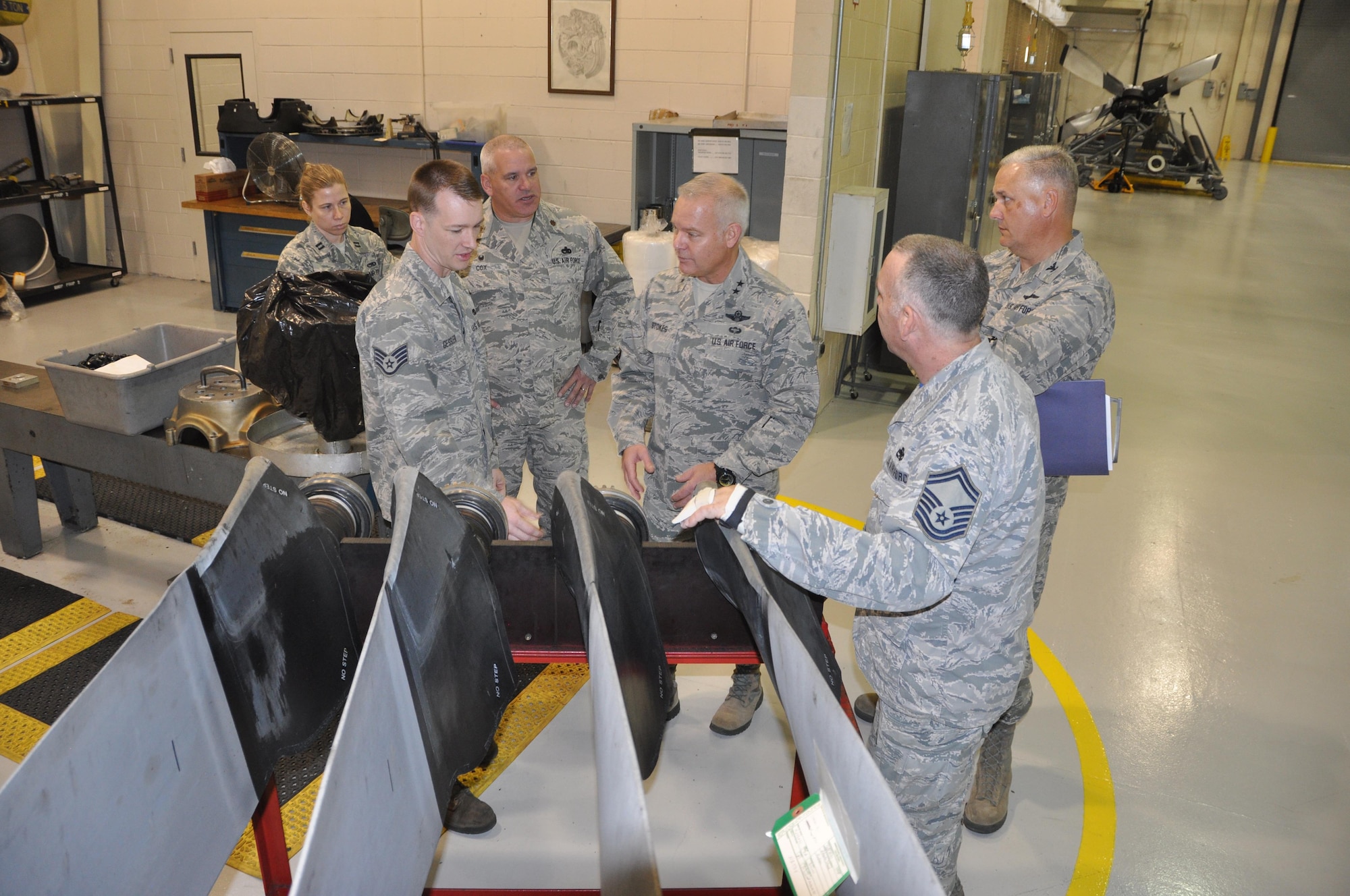 Commanding General of the 22nd Air Force, Maj. Gen. John Stokes, speaks with members of the 908th Maintenance Group during a visit to the 908th Airlift Wing Dec. 3 at Maxwell Air Force Base. Stokes and his wife, Sandy, came to spend time with his old unit during the December Unit Training Assembly. (U.S. Air Force photo by Bradley J. Clark)