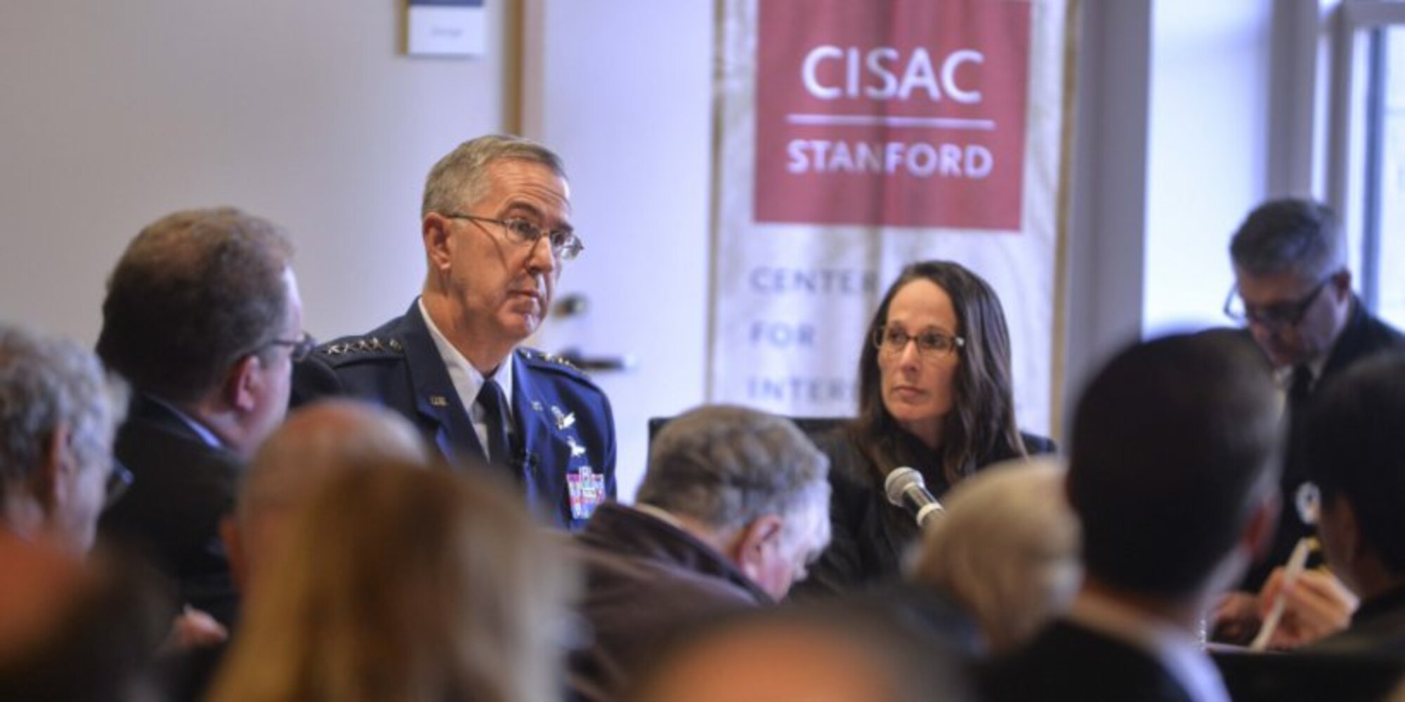 U.S. Strategic Command commander Gen. John Hyten, center, spoke Jan. 24 at Stanford University Center for International Security and Cooperation.