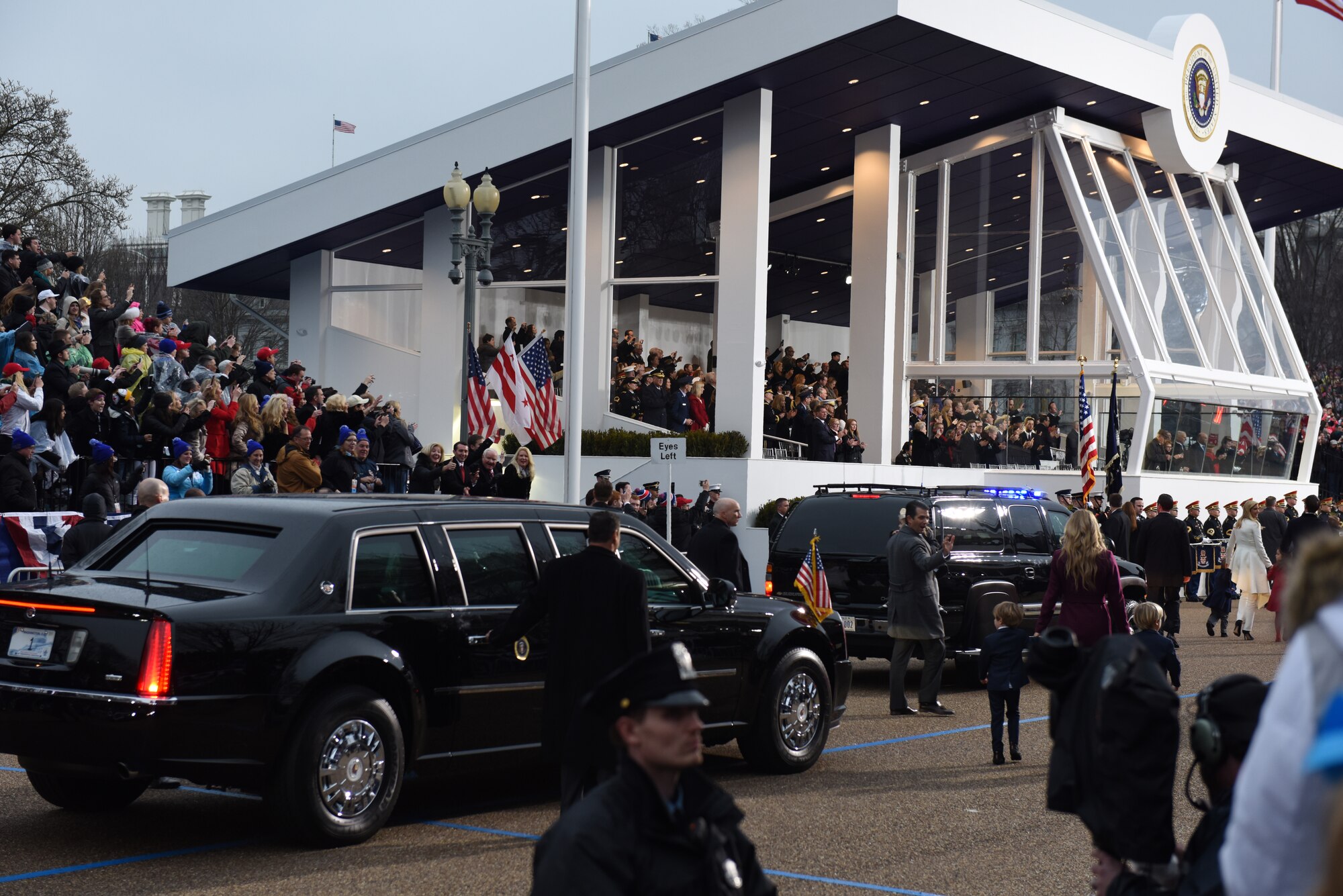 Members of the Trump family make their way to their designated locations prior to the inaugural parade Jan. 20, 2017, outside the White House in Washington, D.C. (U.S. Air National Guard photo by 2nd Lt. Susan Penning/Released) 