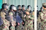 PARWAN PROVINCE, Afghanistan (Jan. 17, 2017) - Afghanistan National Army Military Police Guard Command conduct training on riot and crowd control techniques at the Afghanistan National Detention Facility Prison - Parwan.  The ANA MPGC conducted an emergency action drill, Jan. 17, 2017 at the detention facility to test response capabilities both inside the prison and all necessary external support. Photo by Bob Harrison, U.S. Forces Afghanistan Public Affairs.