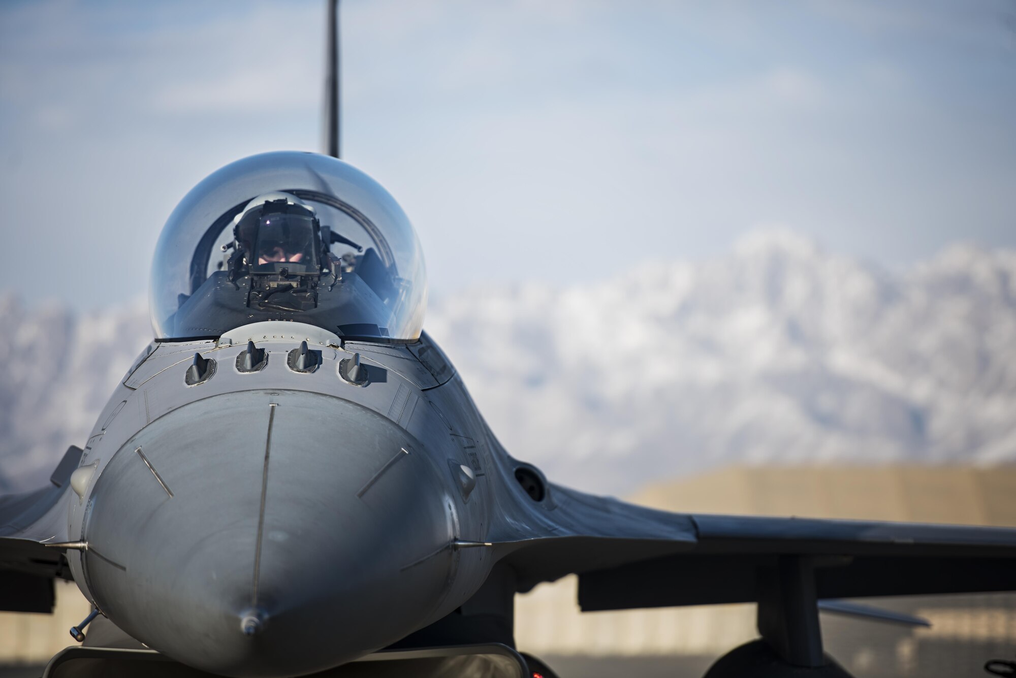An F-16 Fighting Falcon belonging to the 79th Expeditionary Fighter Squadron out of Shaw Air Force Base, South Carolina, prepares to launch on a mission at Bagram Airfield, Afghanistan, Jan. 6, 2017. The F-16 is a compact, multi-role fighter aircraft. It is highly maneuverable and has proven itself in air-to-air combat and air-to-surface attack. (U.S. Air Force photo by Staff Sgt. Katherine Spessa)