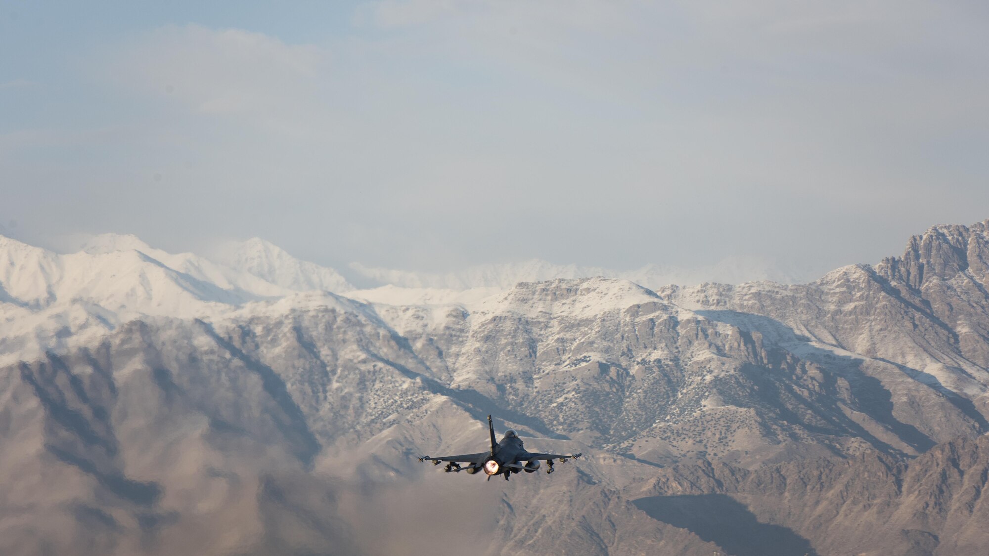 An F-16 Fighting Falcon belonging to the 79th Expeditionary Fighter Squadron out of Shaw Air Force Base, South Carolina, launches on a mission at Bagram Airfield, Afghanistan, Jan. 6, 2017. The 79th EFS at Bagram provides counterterrorism to enable a successful train, advise, assist campaign. (U.S. Air Force photo by Staff Sgt. Katherine Spessa)